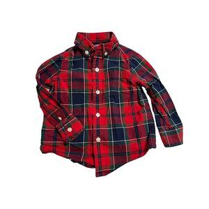 Janie and Jack Red Plaid Button Down Shirt Infant Boys Size 12 - 18 months Excel